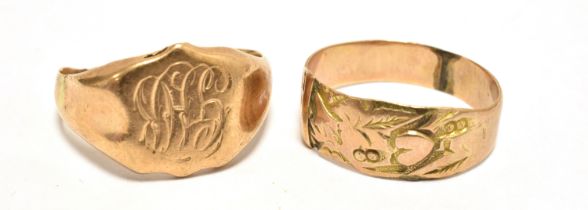 TWO ROSE GOLD RINGS Stamped 375 A/F, weight 5g