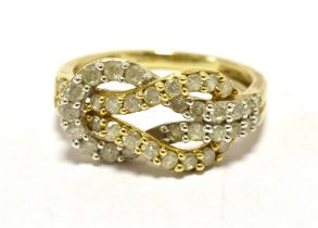 DIAMOND SET LOVERS KNOT RING 9CT GOLD Birmingham hallmark. Ring size N weight 2.9g