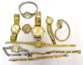 ASSORTED VINTAGE WATCHES to include a rose gold (375) cased watch head, rolled gold Rotary