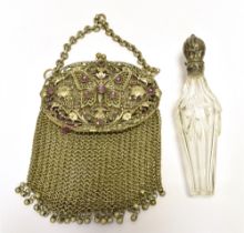 EARLY 20th CENTURY CHATELAINE PURSE AND SCENT BOTTLE The Chain mesh purse in silver coloured metal