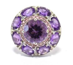 AMETHYST BOULE RING The ring in white metal stamped ILIANA 18K with the boule, basket set with