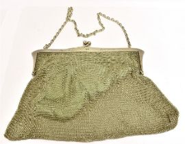 SILVER FRAMED CHAIN MESH CLUTCH BAG/PURSE Mesh in good condition, working clasp and chain, fitted