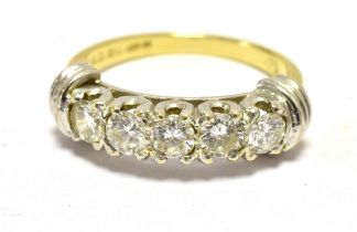 FIVE STONE DIAMOND RING 18CT GOLD Diamonds brilliant cut shank with faded 750 hallmark, stamped .75.