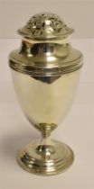 SILVER SUGAR SIFTER of plain form, tiered base, hallmarked London 1909, Height 17cm, weight 129g