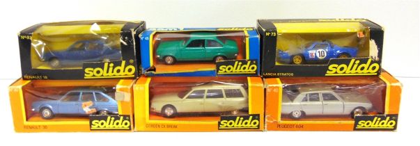 SIX 1/43 SCALE SOLIDO DIECAST MODEL CARS comprising a No.30, Renault 30, metallic blue; No.40,