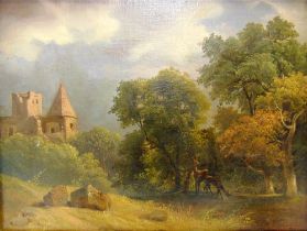 MARY SEYMOUR (MID 19TH CENTURY) Landscape with deer, oil on canvas, signed and dated '1840' lower
