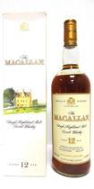 [WHISKY]. THE MACALLAN 12 YEARS OLD SPEYSIDE SINGLE MALT one bottle (43%, 1 litre), boxed.