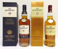 [WHISKY]. THE GLENLIVET 18 YEARS SPEYSIDE SINGLE MALT one bottle (43%, 70cl), boxed; together with