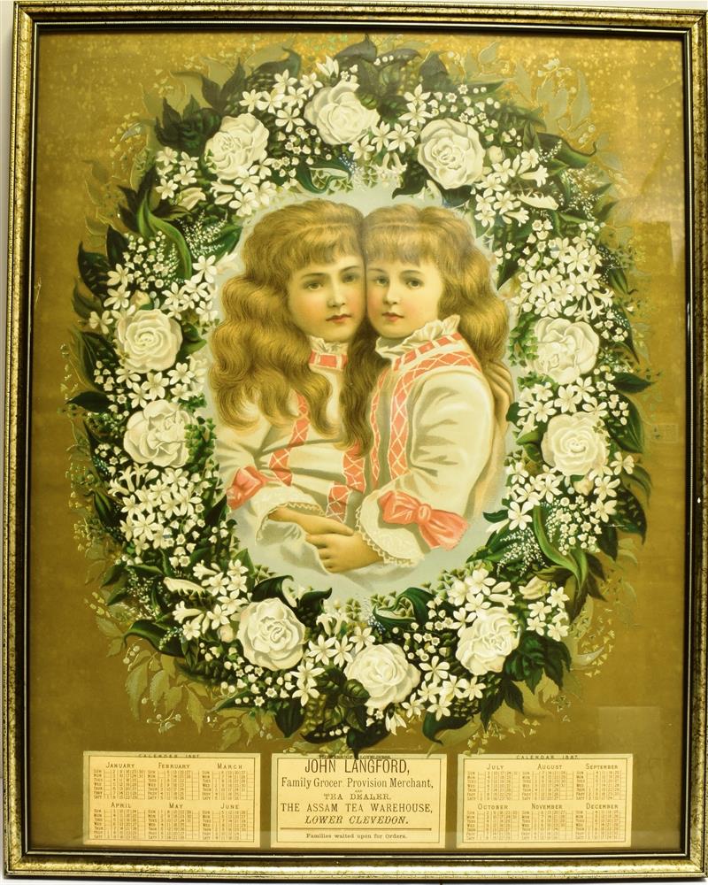 A PROMOTIONAL CALENDAR, 'FLOWERS OF LOVELINESS', 1887 issued for John Langford, Family Grocer, - Image 2 of 3