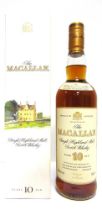 [WHISKY]. THE MACALLAN 10 YEARS OLD SPEYSIDE SINGLE MALT one bottle (40%, 70cl), boxed.