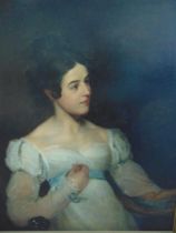 ENGLISH SCHOOL (EARLY 19TH CENTURY) Portrait of a lady in a white dress, half length, oil on canvas,