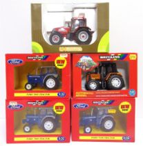 FIVE 1/32 SCALE MODEL TRACTORS comprising a Britains No.42196, Ford 5000; Britains No.42197, Ford