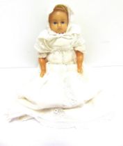 A WAX SHOULDER HEAD DOLL, POSSIBLY BY PIEROTTI late 19th century, with a cropped blonde wig, fixed