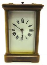 [GREAT WAR INTEREST]. A FRENCH BRASS CARRIAGE CLOCK early 20th century, the white enamel dial with