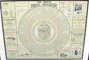 AUTOMOBILIA - THE RAPID ROUTE INDICATOR, TAUNTON AREA circa 1925, printed in black and red, with