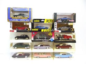 FOURTEEN 1/43 SCALE DIECAST MODEL CARS by Solido (10), Detail Cars (1), Ertl (1), and Mondo