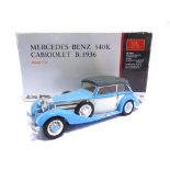 A 1/24 SCALE CMC 1936 MERCEDES-BENZ 540K CABRIOLET B blue and grey, excellent condition (bonnet