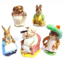 FIVE BESWICK BEATRIX POTTER FIGURES comprising Mrs Rabbit & Bunnies; Benjamin Bunny; Mrs Tiggy