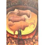 HARRIET LACELLE (CONTEMPORARY) Circus elephants, oil on board, unsigned, artist's name verso, 60cm x
