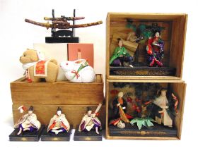 ASSORTED JAPANESE ORNAMENTS including figural groups on stands.