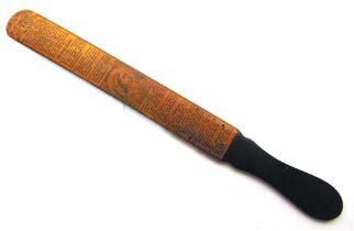 A MAUCHLINE WARE QUEEN VICTORIA GOLDEN 'JUBILEE PAPER KNIFE 1837-1887' transfer printed with a