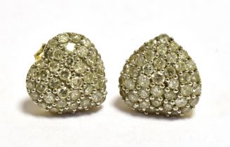 A PAIR OF DIAMOND SET STUD EARRINGS (HEART SHAPED) Yellow metal stamped 9k. Weight 2.7g approx,