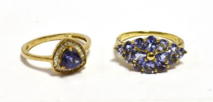 TJC 375/9K; TWO GEM SET DRESS RINGS (PURPLE) RING SIZES O, P Weight 5.3g sold as seen