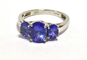 14k WHITE GOLD IOLITE THREE STONE DRESS RING Ring size O1/2, Weight 4g Condition Report : The