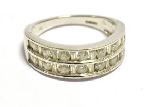 TJC 9CT WHITE GOLD DIAMOND Set half band eternity ring. Double Diamond row on tapered band. Ring