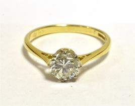 18CT GOLD DIAMOND SOLITAIRE RING The round brilliant cut diamond measuring approx 6.5mm in