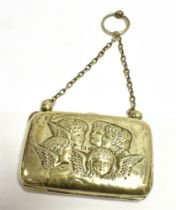 EDWARDIAN SILVER CHATELAINE PURSE The purse with front embossed with four cherubs, internally