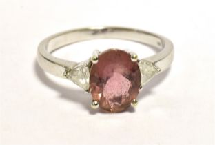 ILIANA 18K RUBELITE AND DIAMOND DRESS RING IN WHITE GOLD Ring size O, weight 4g