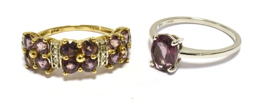 TGGC 375 TWO GEM SET DRESS RINGS (PURPLE) Ring sizes N, O Total weight 4.5g approx.