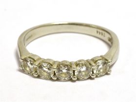 TJC PLATINUM DIAMOND Five stone dress ring, Ring size N1/2, Weight 4.8g.