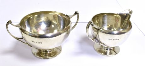 MATCHED SILVER CREAMERY AND SUGAR BOWL hallmarked Birmingham 1924, weight 220g