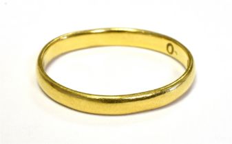 22CT GOLD BAND RING Hallmarked Birmingham 1936, Ring size N1/2, Weight 2g