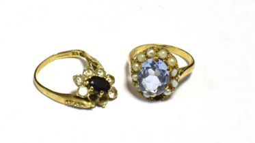 TWO 9CT GOLD GEM SET DRESS RINGS A/F total weight 4g