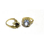 TWO 9CT GOLD GEM SET DRESS RINGS A/F total weight 4g