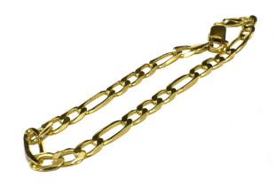 9CT GOLD FIGARO CHAIN LINK BRACELET Length 17cm, width 5mm (approx) weight 5g Condition Report :