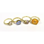 FOUR TGGC 10K GEM SET RINGS ring sizes M1/2, O, Q, S, total weight 11.6g Condition Report : sold