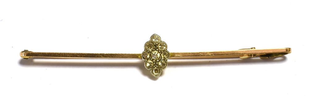 EARLY 20TH CENTURY OLD CUT DIAMOND Set safety pin bar brooch (boxed) Brooch stamped 9CT Length 6. - Image 2 of 2