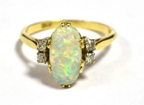 EARLY 20TH CENTURY 18CT OPAL AND OLD CUT DIAMOND COCKTAIL RING The Navette/Oval shaped Opal