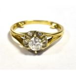 18CT GOLD ILLUSION SET DIAMOND FLOWER HEAD RING The shank with integral fitted sizer pins (part)