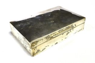 SILVER CIGARETTE BOX Inlaid with wood, measurement 14 x 9 x 3.4cm. Hallmarked sheffield, date letter