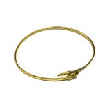 YELLOW METAL SNAKE HOOP BANGLE The thin bangle with expandable opening, un-marked, weight 2g