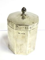 WALKER & HALL SILVER TEA CADDY the octagonal shaped caddy of plain form, stamped Walker & Hall W&H