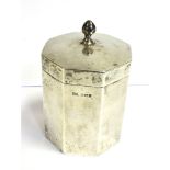 WALKER & HALL SILVER TEA CADDY the octagonal shaped caddy of plain form, stamped Walker & Hall W&H