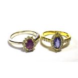 TWO ILIANA 18K WHITE GOLD CLUSTER RINGS. Gem and stone set (purple) Ring sizes O 1/2, O 1/2 Weight