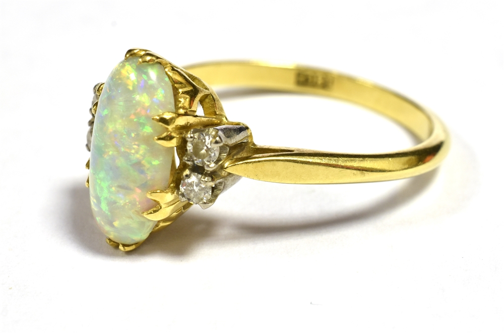 EARLY 20TH CENTURY 18CT OPAL AND OLD CUT DIAMOND COCKTAIL RING The Navette/Oval shaped Opal - Image 2 of 2