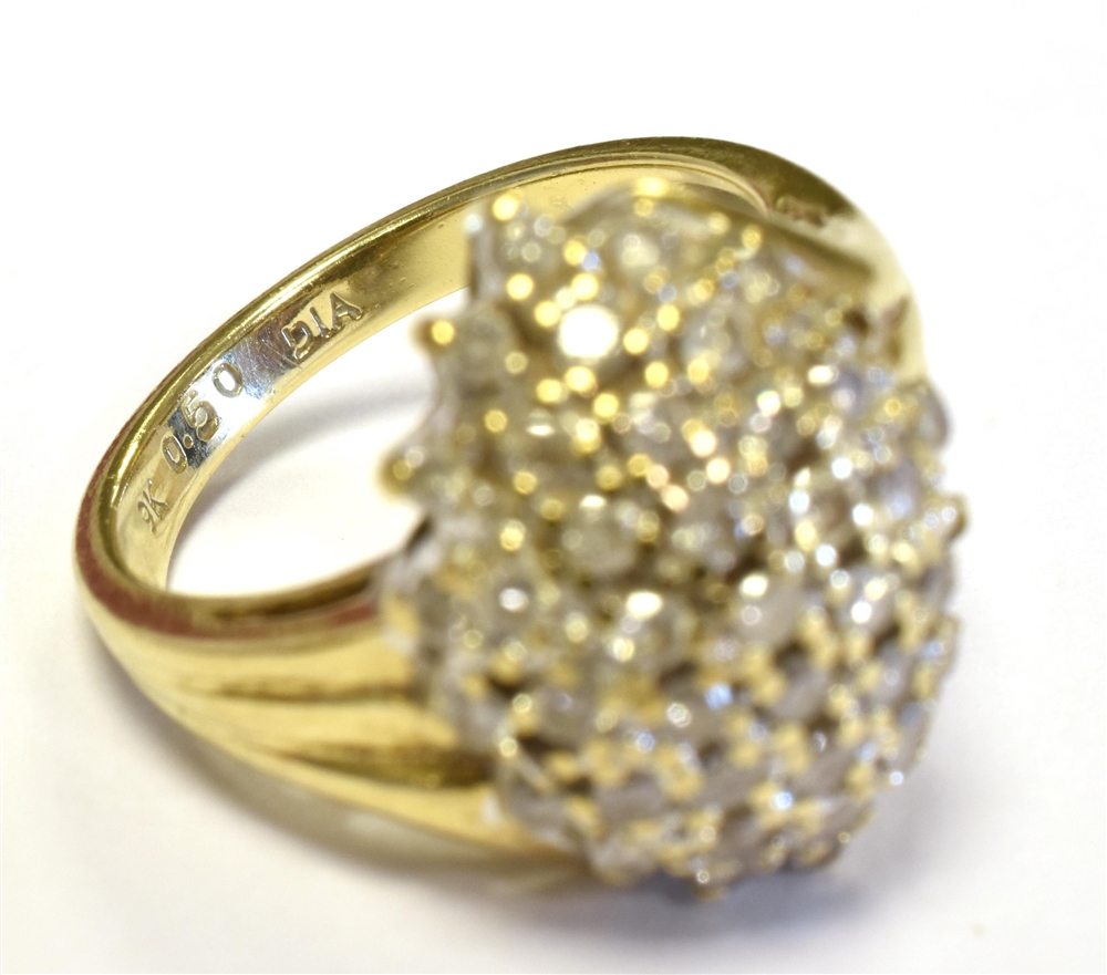 9CT GOLD DIAMOND CLUSTER RING The domed cluster set with numerous tiny diamonds in white metal on - Image 3 of 3